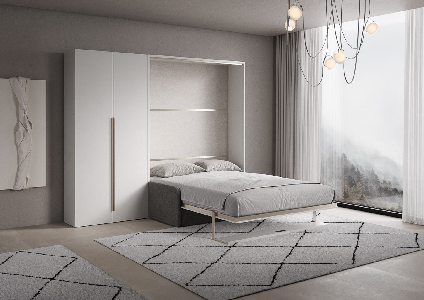 Letto a Scomparsa Verticale Alcova Bianco con Divano, Mensola e Armadio 2 Ante – Salvaspazio | ALCOVA - JoyShop Materassi 2