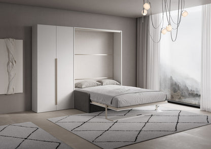 Letto a Scomparsa Verticale Alcova Bianco con Divano, Mensola e Armadio 2 Ante – Salvaspazio | ALCOVA - JoyShop Materassi 2