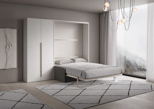 Letto a Scomparsa Verticale Alcova Bianco con Divano, Mensola e Armadio 2 Ante – Salvaspazio | ALCOVA - JoyShop Materassi 2