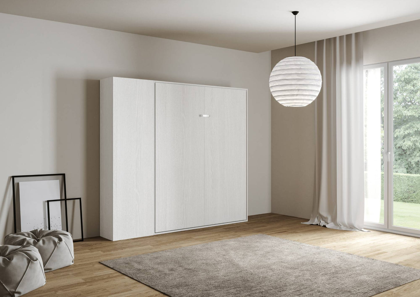 Letto a Scomparsa Verticale Vertika Bianco Frassino con Colonna – Salvaspazio | VERTIKA - JoyShop Materassi 1