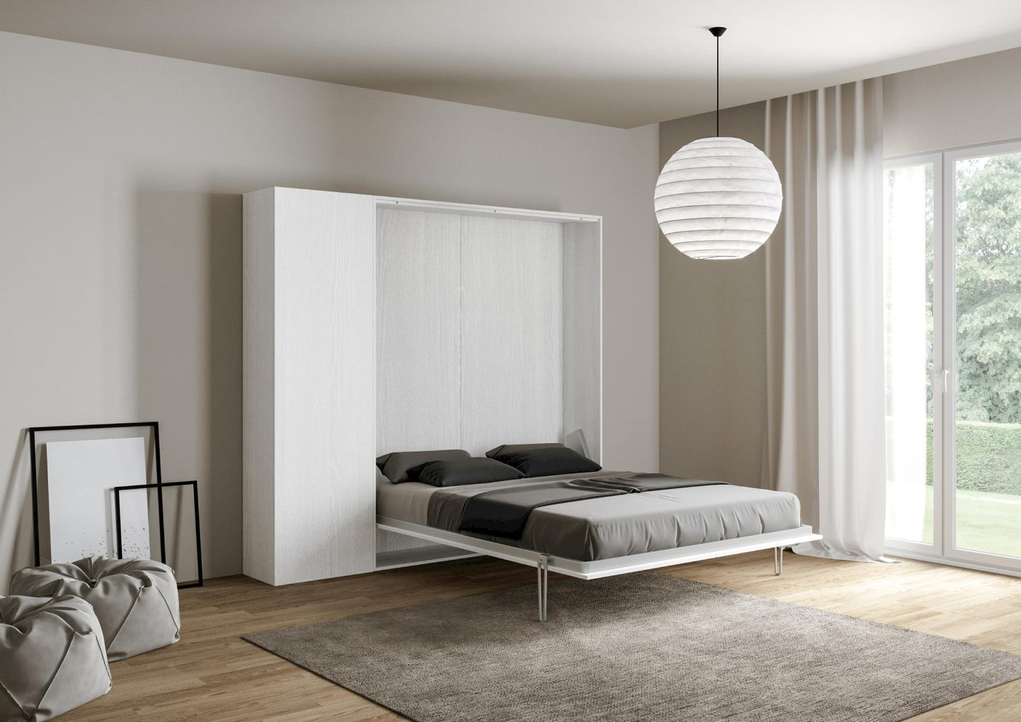 Letto a Scomparsa Verticale Vertika Bianco Frassino con Colonna – Salvaspazio | VERTIKA - JoyShop Materassi 2