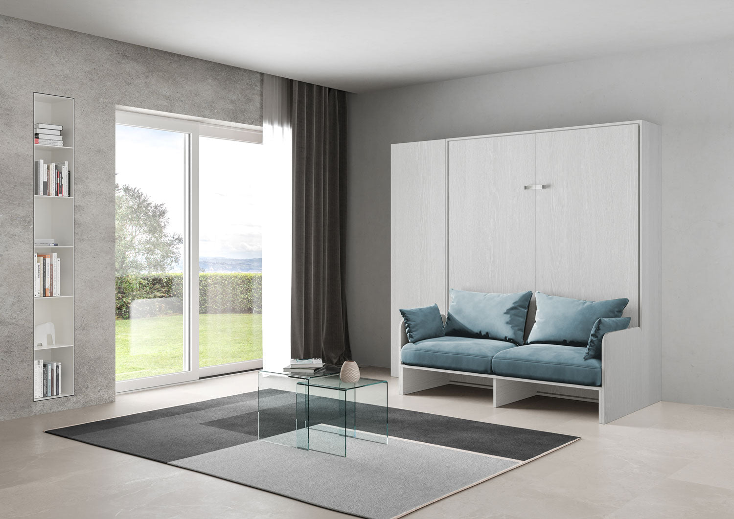 Letto a Scomparsa Verticale Vertika Bianco Frassino con Divano e Colonna – Salvaspazio | VERTIKA - JoyShop Materassi 2