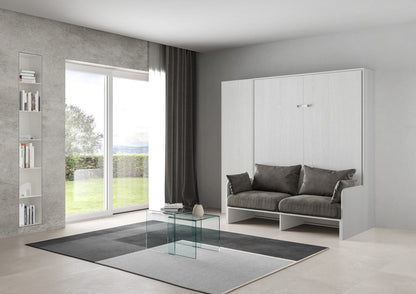 Letto a Scomparsa Verticale Vertika Bianco Frassino con Divano e Colonna – Salvaspazio | VERTIKA - JoyShop Materassi 1