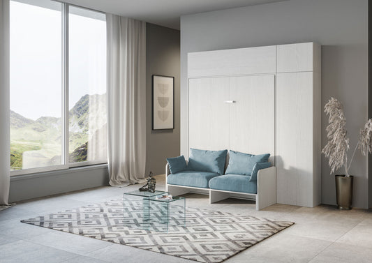 Letto a Scomparsa Verticale Vertika Bianco Frassino con Divano e Mobili – Salvaspazio | VERTIKA - 120 (1 piazza e mezza) - JoyShop Materassi