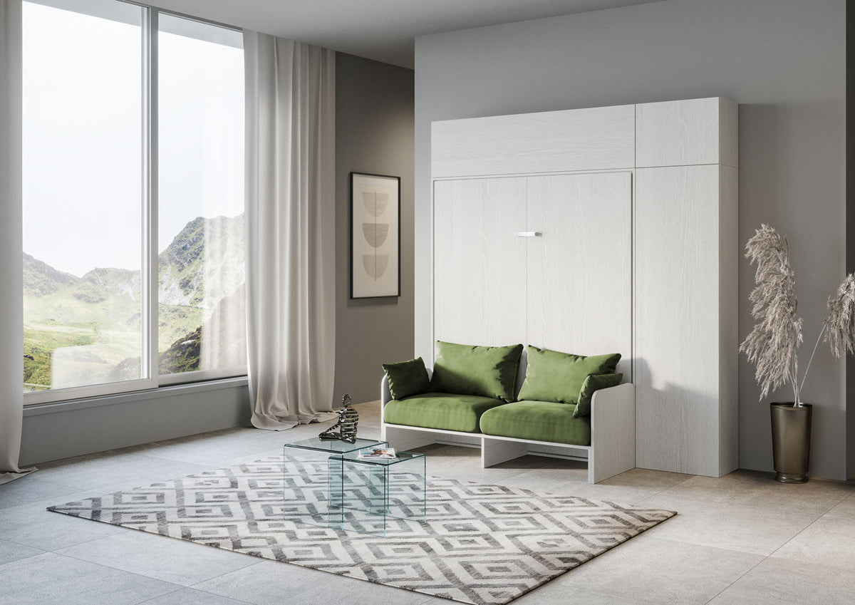 Letto a Scomparsa Verticale Vertika Bianco Frassino con Divano e Mobili – Salvaspazio | VERTIKA - JoyShop Materassi 3