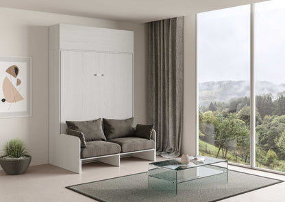 Letto a Scomparsa Verticale Vertika Bianco Frassino con Divano e Pensile – Salvaspazio | VERTIKA - JoyShop Materassi 1
