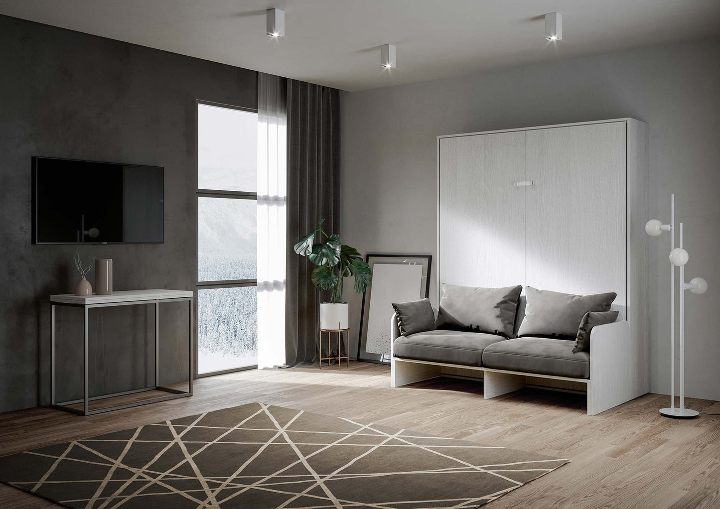 Letto a Scomparsa Verticale Vertika Bianco Frassino con Divano – Salvaspazio | VERTIKA - JoyShop Materassi 1