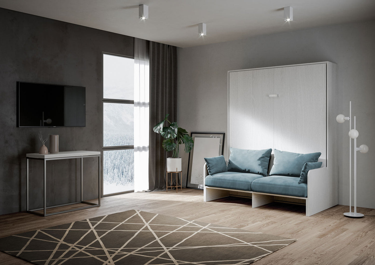 Letto a Scomparsa Verticale Vertika Bianco Frassino con Divano – Salvaspazio | VERTIKA - JoyShop Materassi 2