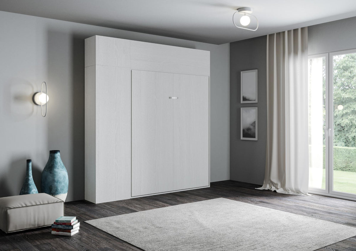 Letto a Scomparsa Verticale Vertika Bianco Frassino con Mobili – Salvaspazio | VERTIKA - JoyShop Materassi 1