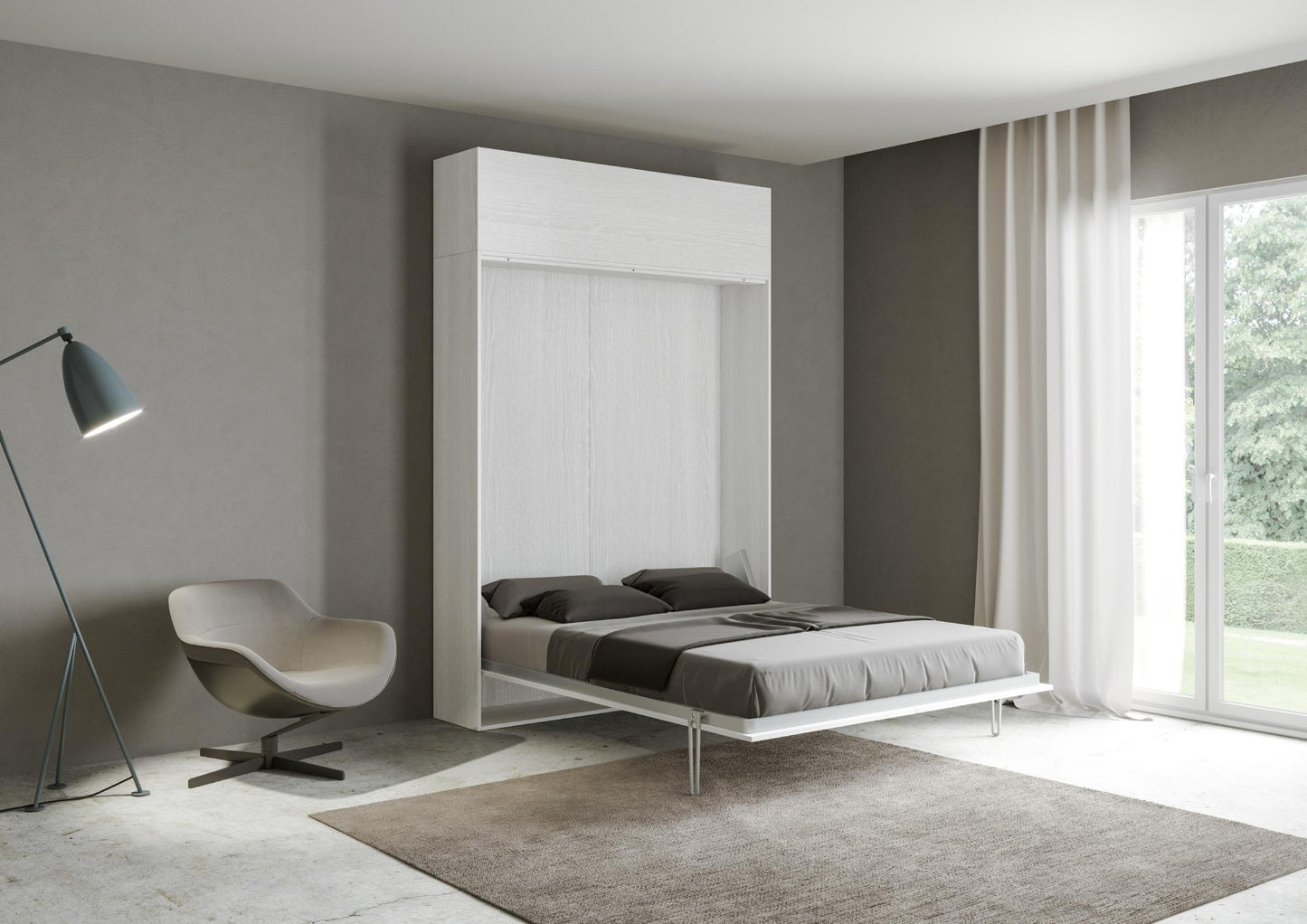 Letto a Scomparsa Verticale Vertika Bianco Frassino con Pensile – Salvaspazio | VERTIKA - JoyShop Materassi 2