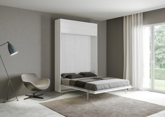 Letto a Scomparsa Verticale Vertika Bianco Frassino con Pensile – Salvaspazio | VERTIKA - 120 (1 piazza e mezza) - JoyShop Materassi