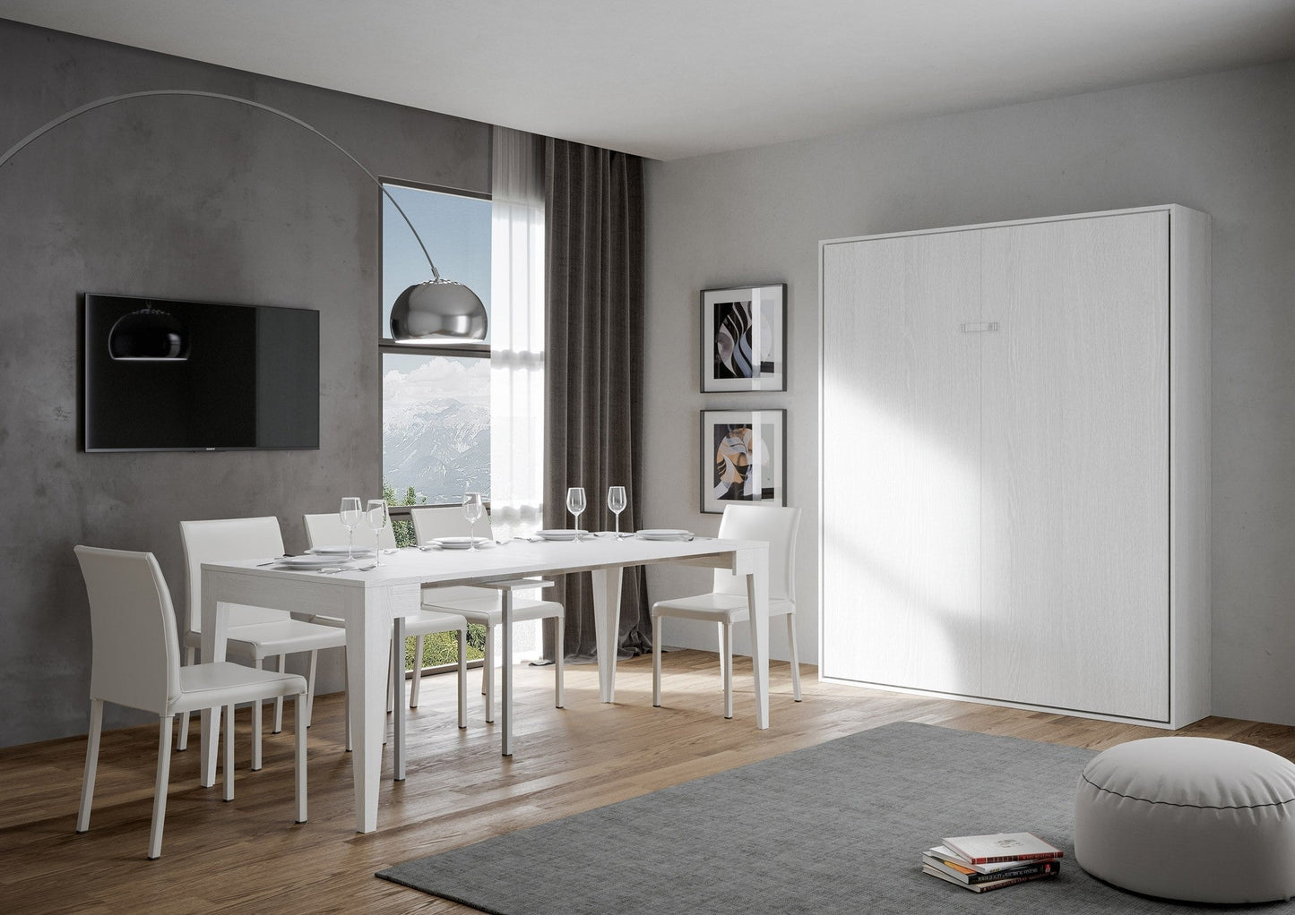 Letto a Scomparsa Verticale Vertika Bianco Frassino – Ribaltabile a Muro Salvaspazio | VERTIKA - 120 (1 piazza e mezza) - JoyShop Materassi