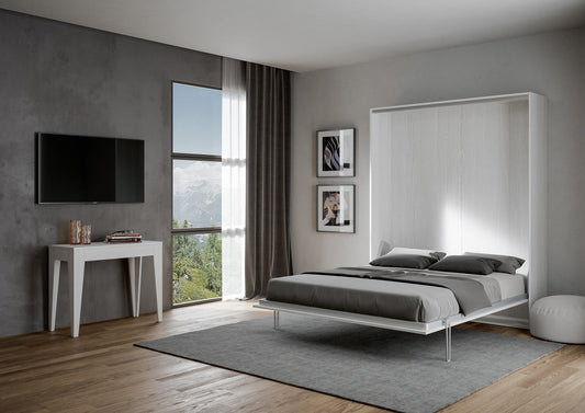Letto a Scomparsa Verticale Vertika Bianco Frassino – Ribaltabile a Muro Salvaspazio | VERTIKA - 120 (1 piazza e mezza) - JoyShop Materassi