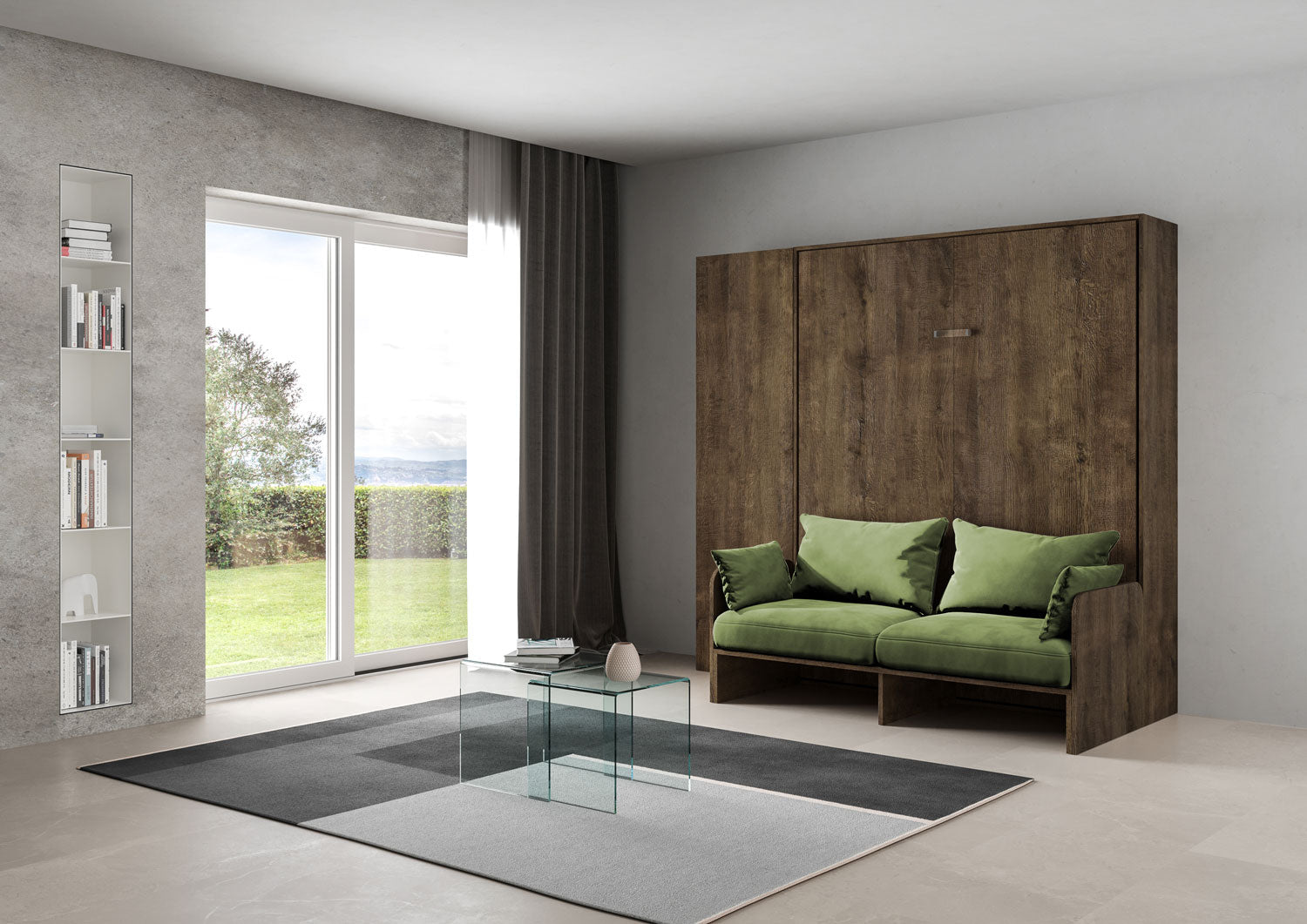Letto a Scomparsa Verticale Vertika Noce con Divano e Colonna – Salvaspazio | VERTIKA - JoyShop Materassi 3