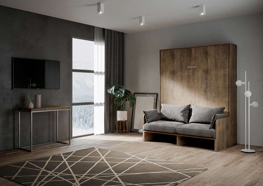 Letto a Scomparsa Verticale Vertika Noce con Divano – Salvaspazio | VERTIKA - 120 (1 piazza e mezza) - JoyShop Materassi