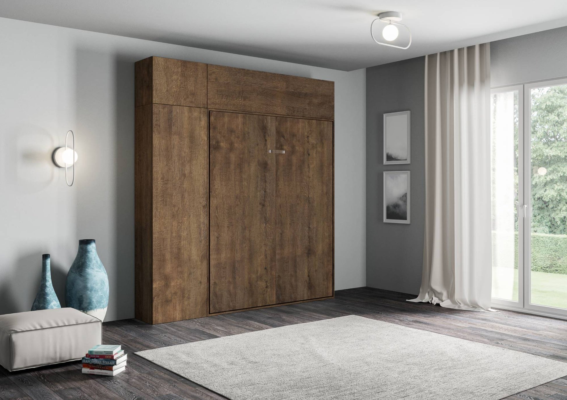 Letto a Scomparsa Verticale Vertika Noce con Mobili – Salvaspazio | VERTIKA - JoyShop Materassi 1