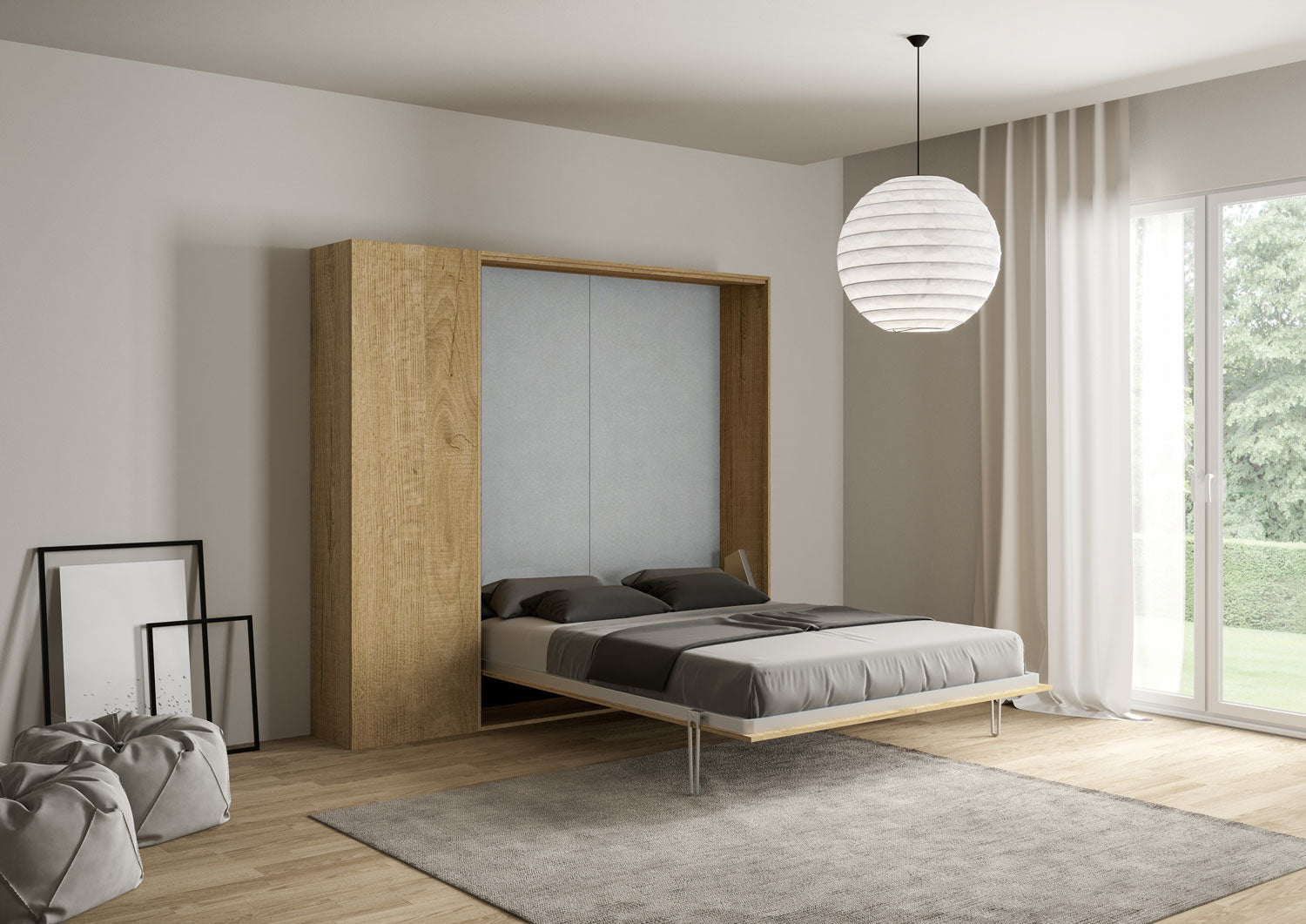 Letto a Scomparsa Verticale Vertika Quercia Natura con Colonna – Salvaspazio | VERTIKA - 160 (matrimoniale) - JoyShop Materassi