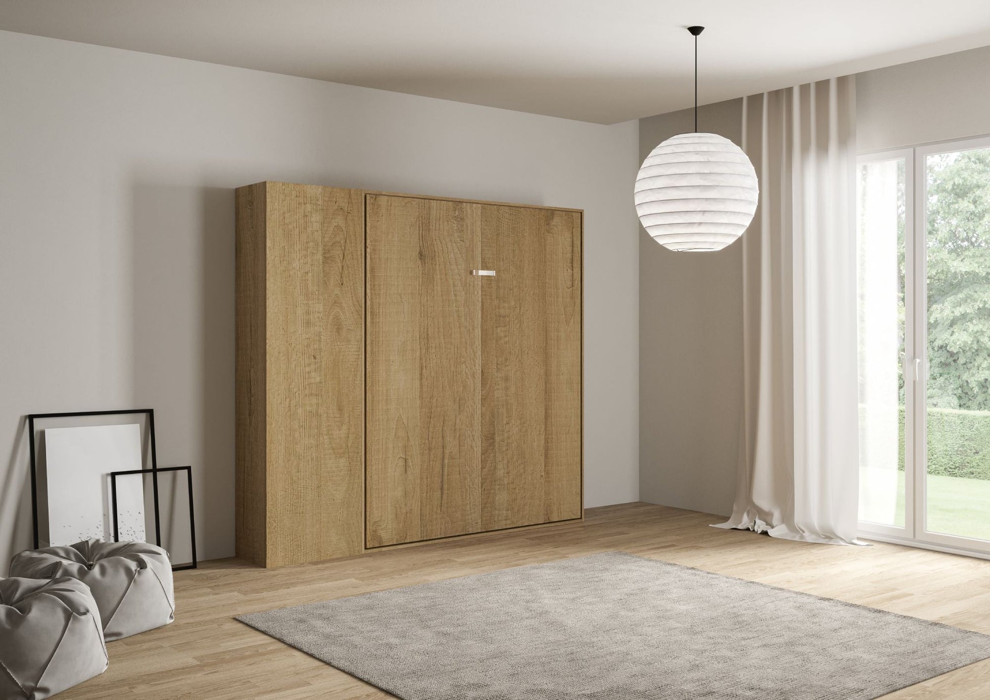 Letto a Scomparsa Verticale Vertika Quercia Natura con Colonna – Salvaspazio | VERTIKA - 160 (matrimoniale) - JoyShop Materassi