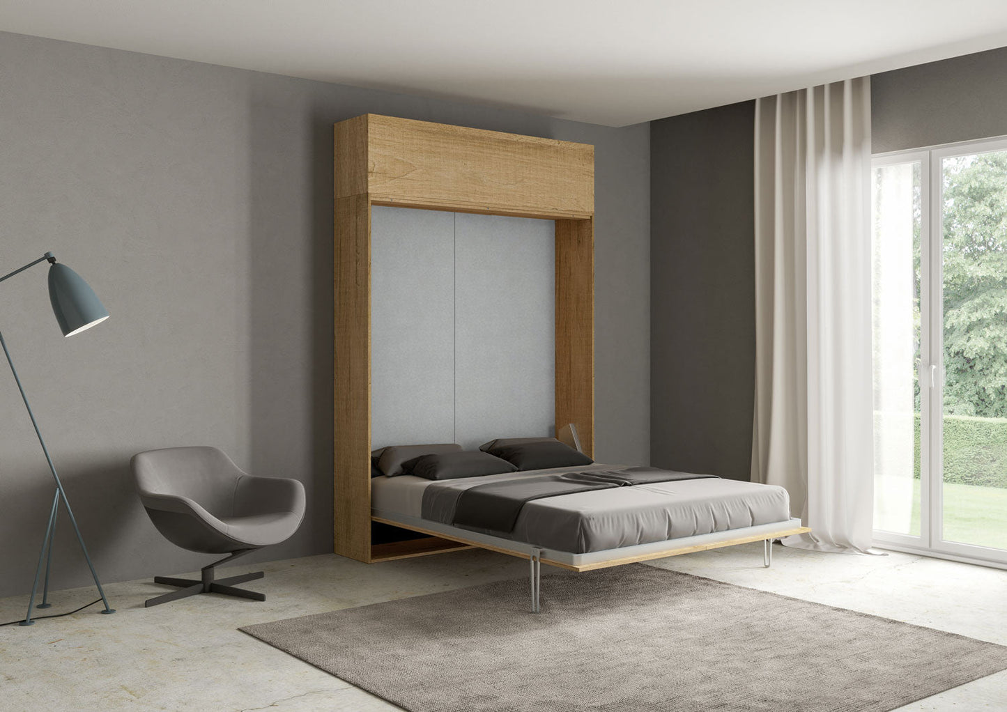 Letto a Scomparsa Verticale Vertika Quercia Natura con Pensile – Salvaspazio | VERTIKA - 160 (matrimoniale) - JoyShop Materassi