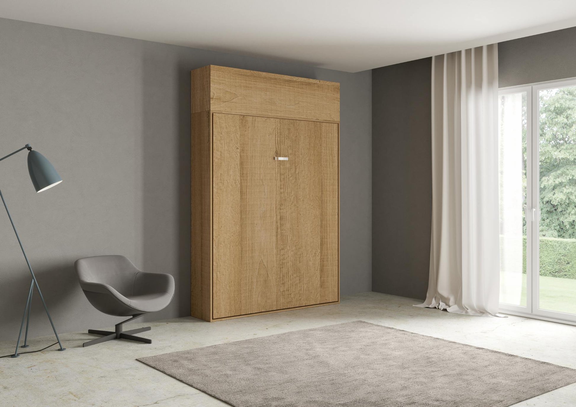 Letto a Scomparsa Verticale Vertika Quercia Natura con Pensile – Salvaspazio | VERTIKA - 160 (matrimoniale) - JoyShop Materassi