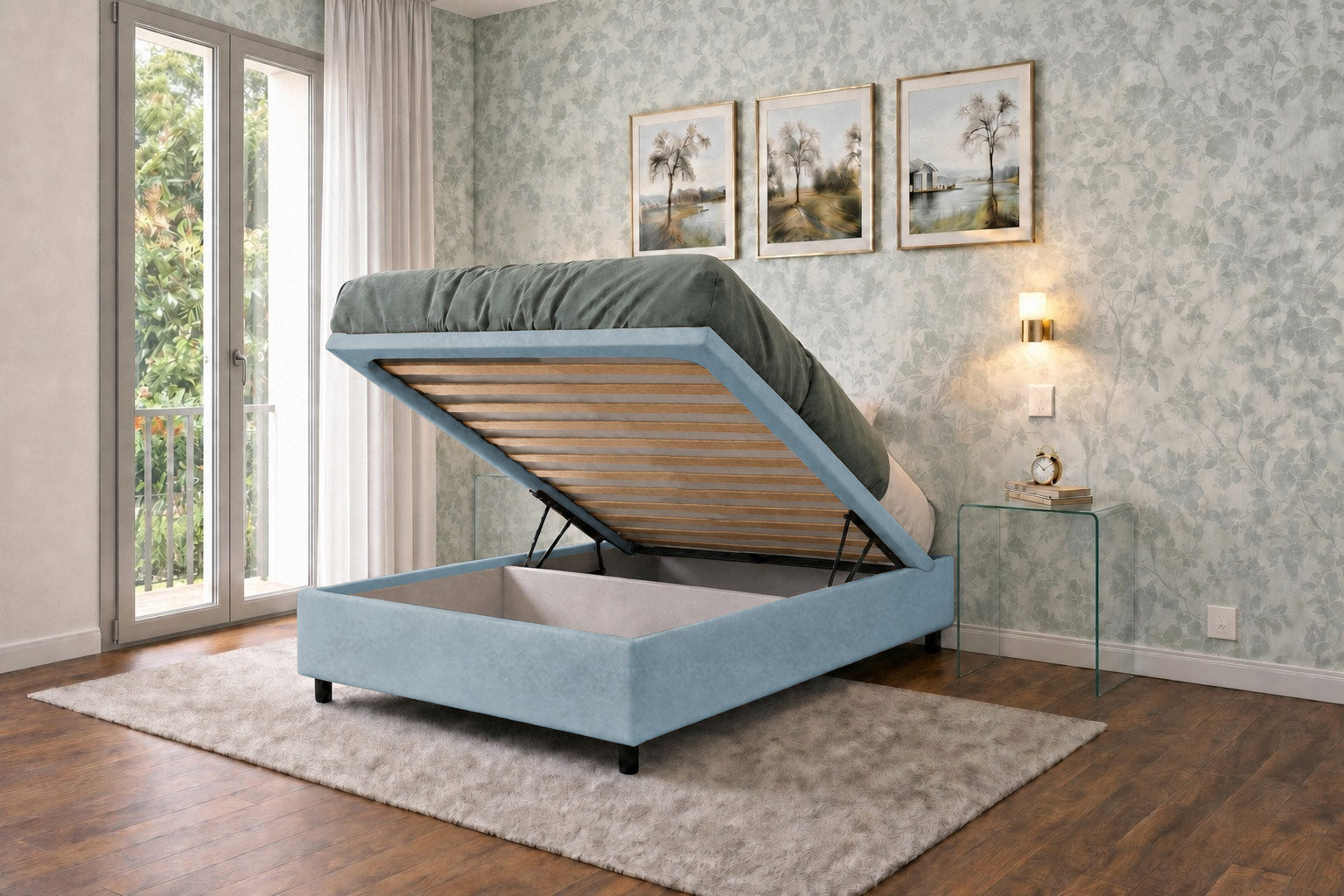 Letto Scrigno Azzurro contenitore aperto