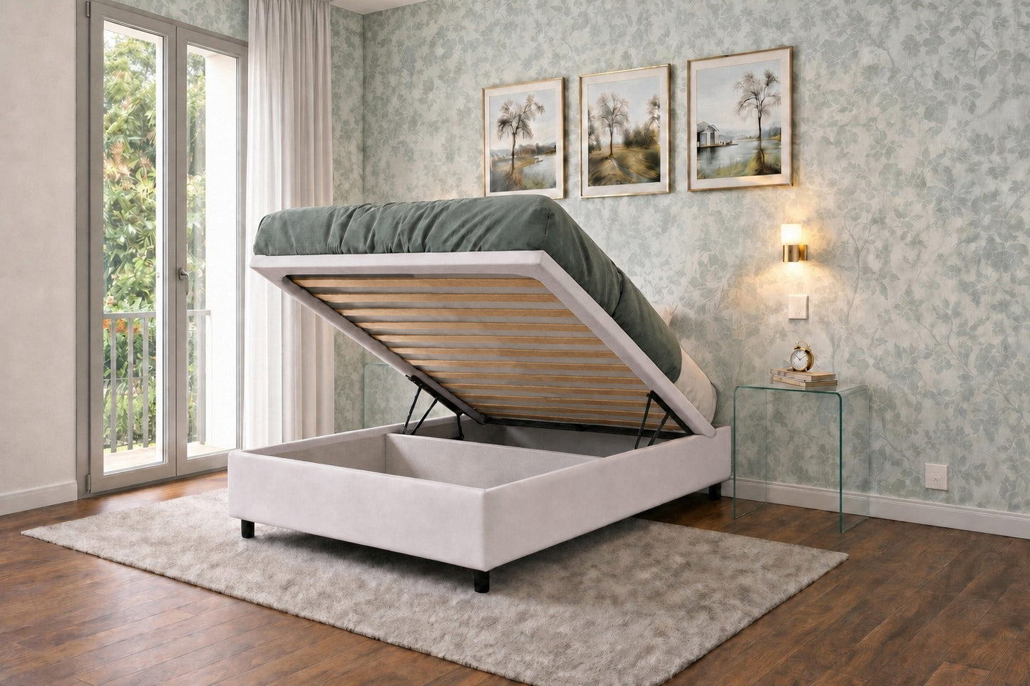 Letto Scrigno Bianco contenitore aperto