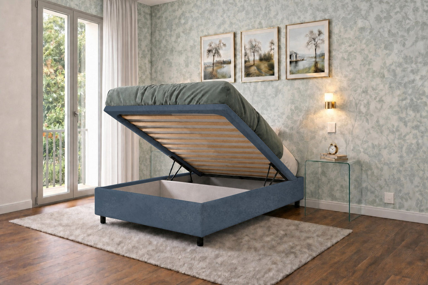 Letto Scrigno Blu contenitore aperto