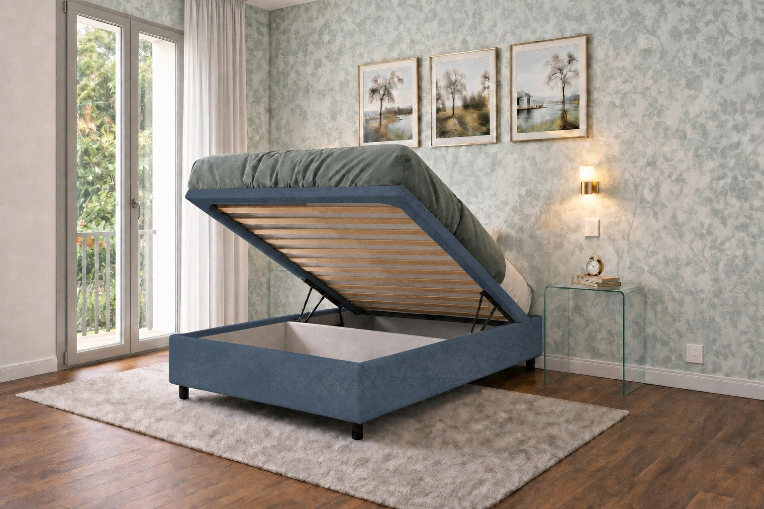 Letto Scrigno Blu contenitore aperto