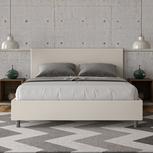 Letto con Testata a scelta giroletto, contenitore o con rete a doghe Tessuto Idrorepellente Bianco - 80x190 Singolo standard - JoyShop Materassi