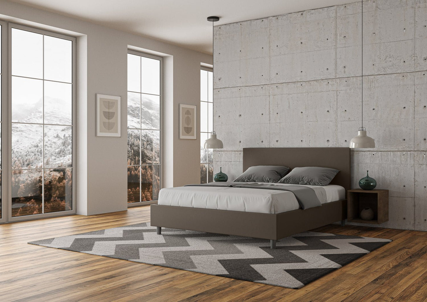 Letto con testata a scelta, giroletto, contenitore o con rete a doghe, tessuto idrorepellente cappuccino - 80x190 singolo standard - JoyShop materassi