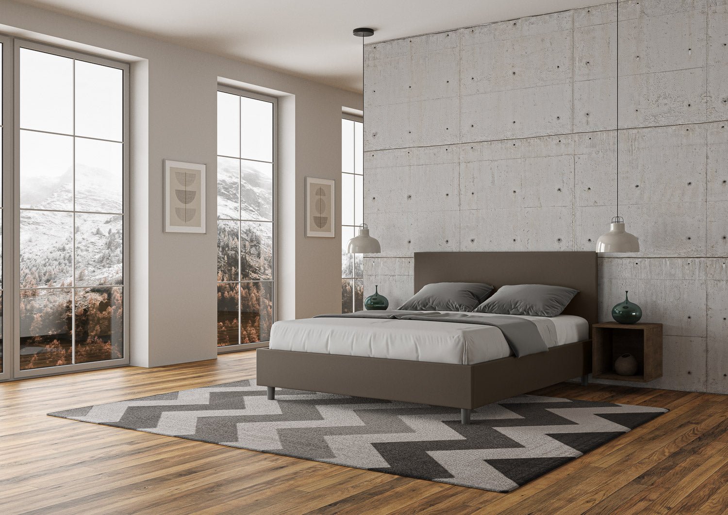Letto con testata a scelta, giroletto, contenitore o con rete a doghe, tessuto idrorepellente cappuccino - 80x190 singolo standard - JoyShop materassi