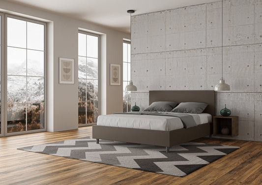 Letto con Testata a scelta giroletto, contenitore o con rete a doghe Tessuto Idrorepellente Cappuccino - 80x190 Singolo standard - JoyShop Materassi