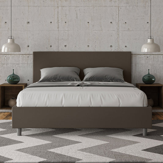 Letto con Testata a scelta giroletto, contenitore o con rete a doghe Tessuto Idrorepellente Cappuccino - 80x190 Singolo standard - JoyShop Materassi
