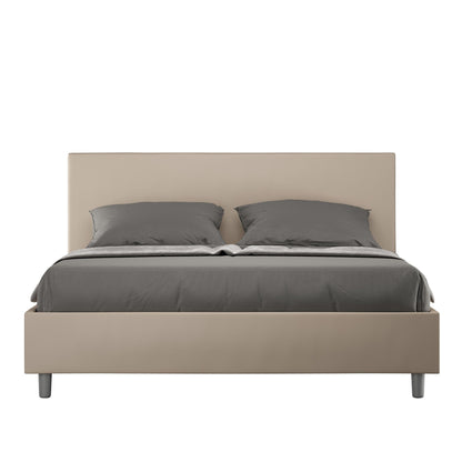 Letto con testata a scelta, giroletto, contenitore o con rete a doghe. Tessuto idrorepellente tortora - 80x190 singolo standard - JoyShop materassi