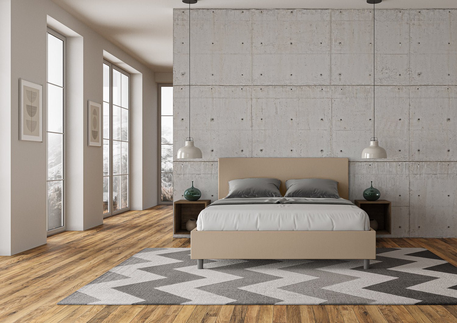 Letto con testata a scelta, giroletto, contenitore o con rete a doghe. Tessuto idrorepellente tortora - 80x190 singolo standard - JoyShop materassi