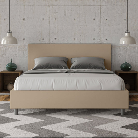 Letto con Testata a scelta giroletto, contenitore o con rete a doghe Tessuto Idrorepellente Tortora - 80x190 Singolo standard - JoyShop Materassi