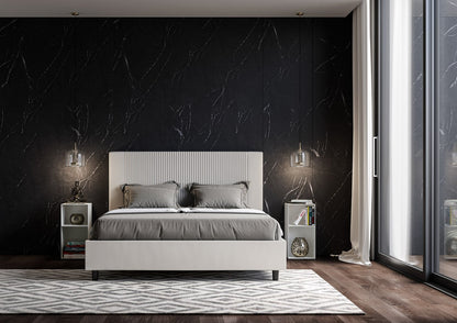 Letto con testata a scelta tra giroletto, contenitore o con rete a doghe in similpelle blanca a righe - 80x190 singolo standard - JoyShop Materassi