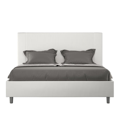 Letto con testata a scelta tra giroletto, contenitore o con rete a doghe in similpelle blanca a righe - 80x190 singolo standard - JoyShop Materassi