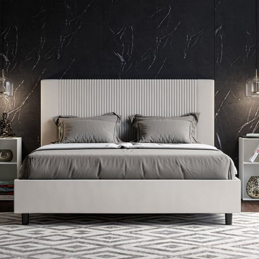 Letto con testata a scelta tra giroletto, contenitore o con rete a doghe in similpelle blanca a righe - 80x190 singolo standard - JoyShop Materassi