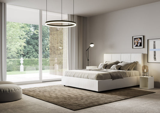 Letto con testata a scelta tra giroletto, contenitore o con rete a doghe in similpelle blanca - 120x190 plaza y medio estándar - JoyShop colchones