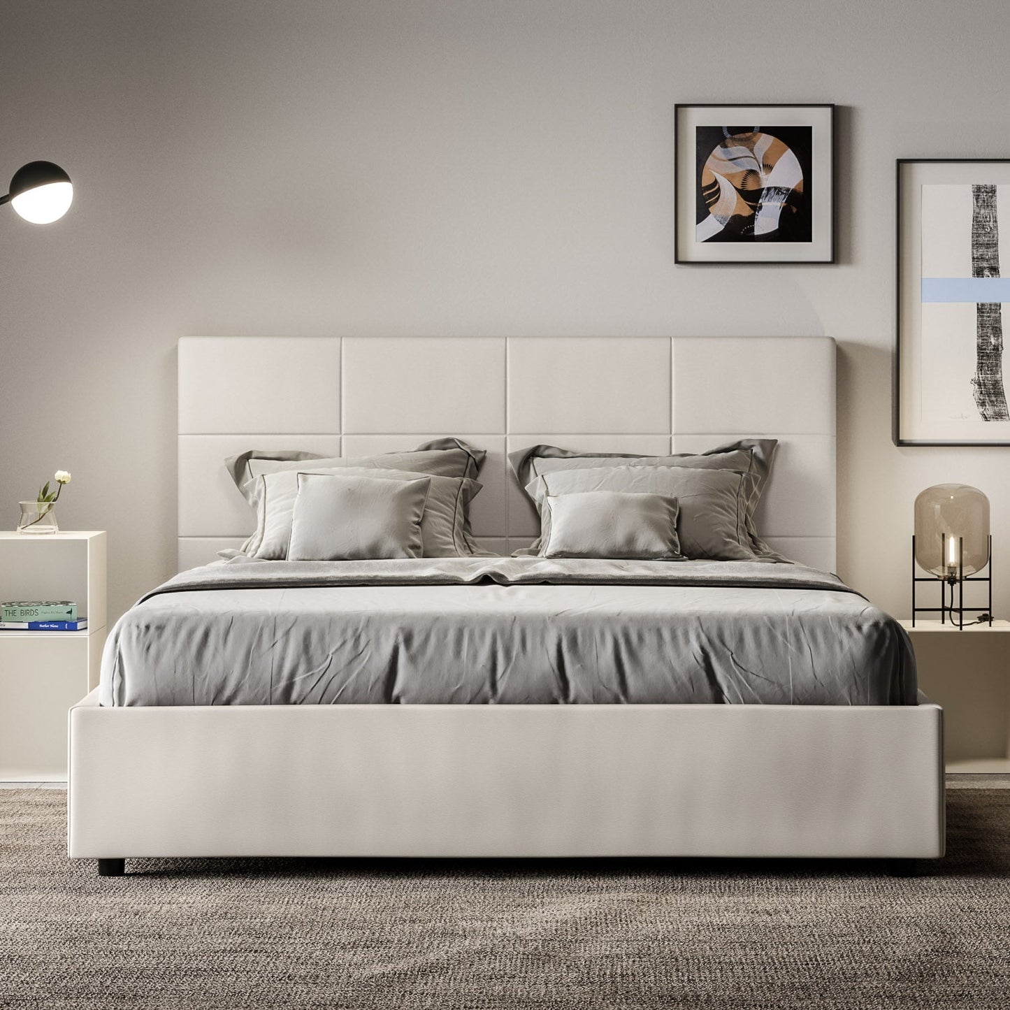 Letto con Testata a scelta tra giroletto, contenitore o con rete a doghe in similpelle Bianco - 120x190 Piazza e mezzo standard - JoyShop Materassi