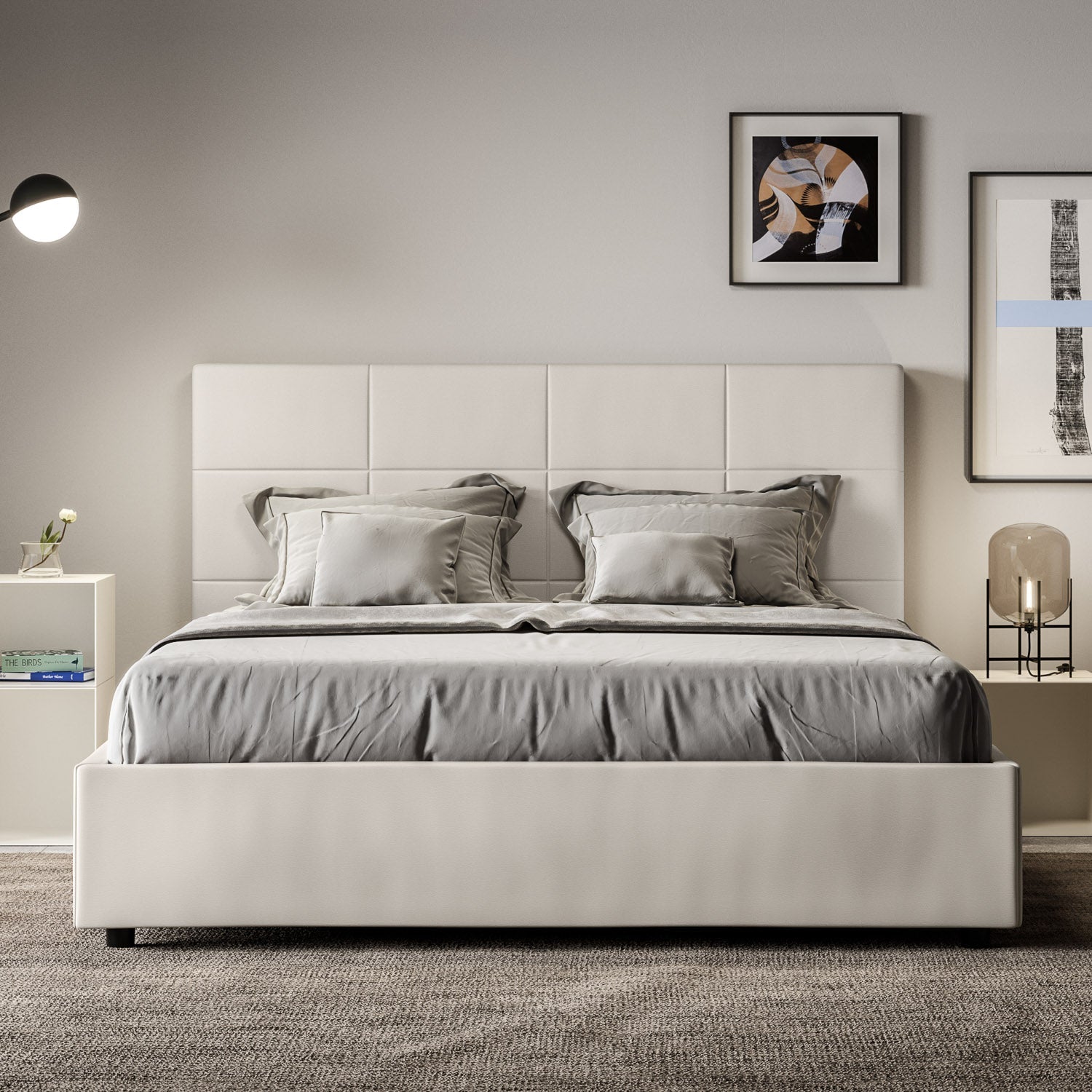 Letto con Testata a scelta tra giroletto, contenitore o con rete a doghe in similpelle Bianco - 120x190 Piazza e mezzo standard - JoyShop Materassi