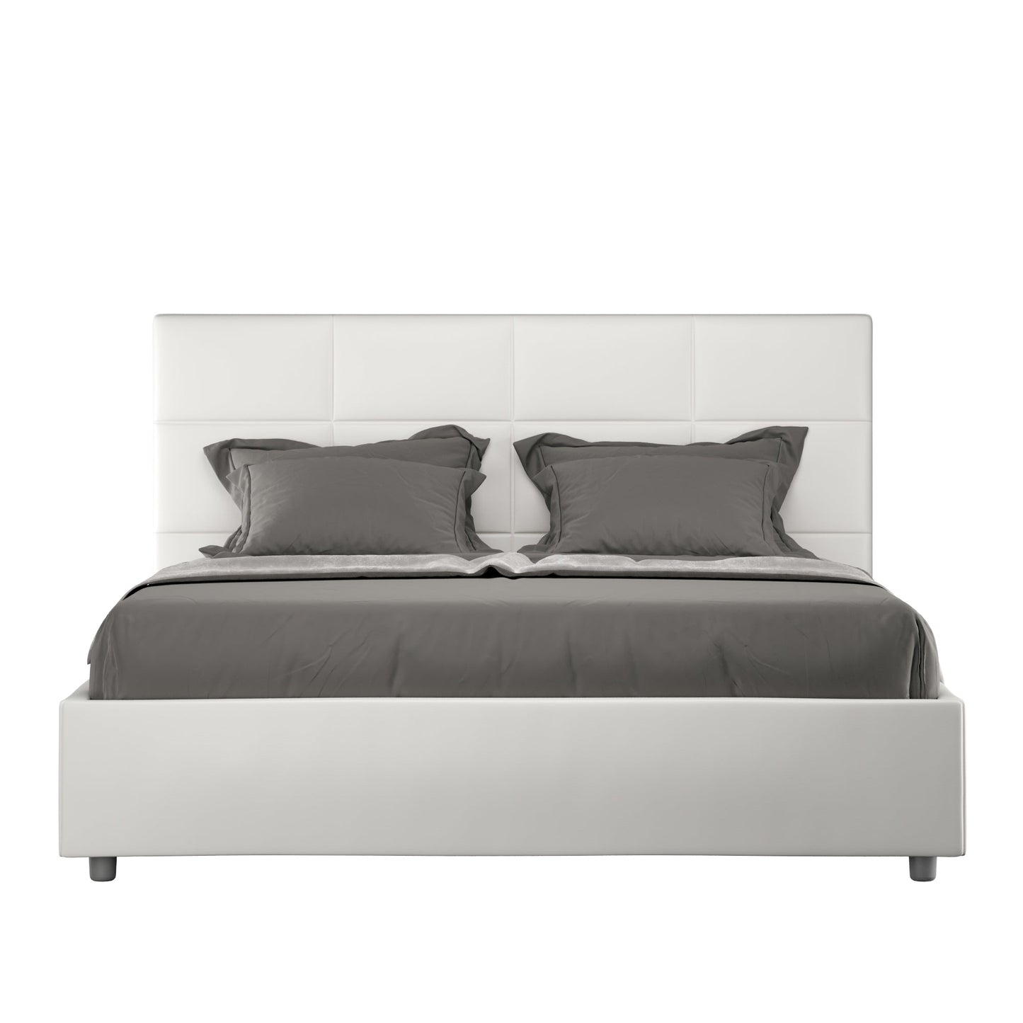 Letto con Testata a scelta tra giroletto, contenitore o con rete a doghe in similpelle Bianco - 120x190 Piazza e mezzo standard - JoyShop Materassi