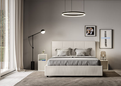 Letto con Testata a scelta tra giroletto, contenitore o con rete a doghe in similpelle Bianco - 120x190 Piazza e mezzo standard - JoyShop Materassi