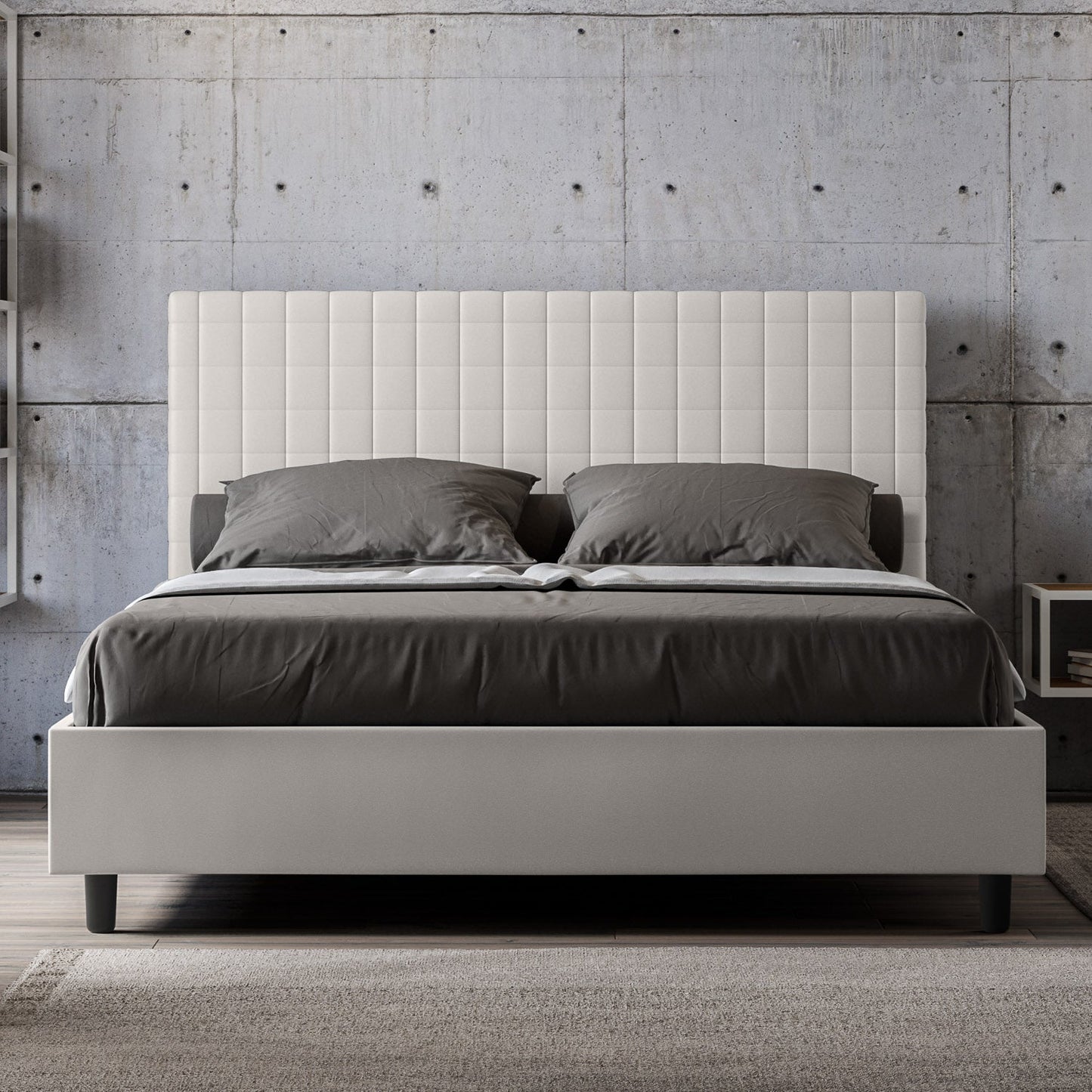 Letto con testata a scelta tra giroletto, contenitore o con rete a doghe in similpelle blanca - 80x190 estándar individual - JoyShop Materassi