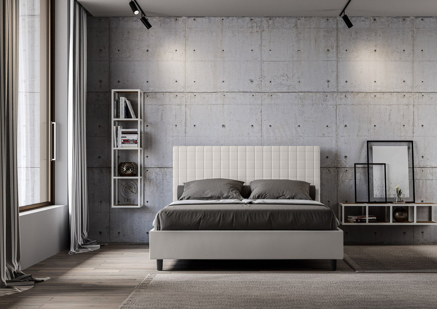 Letto con testata a scelta tra giroletto, contenitore o con rete a doghe in similpelle blanca - 80x190 estándar individual - JoyShop Materassi