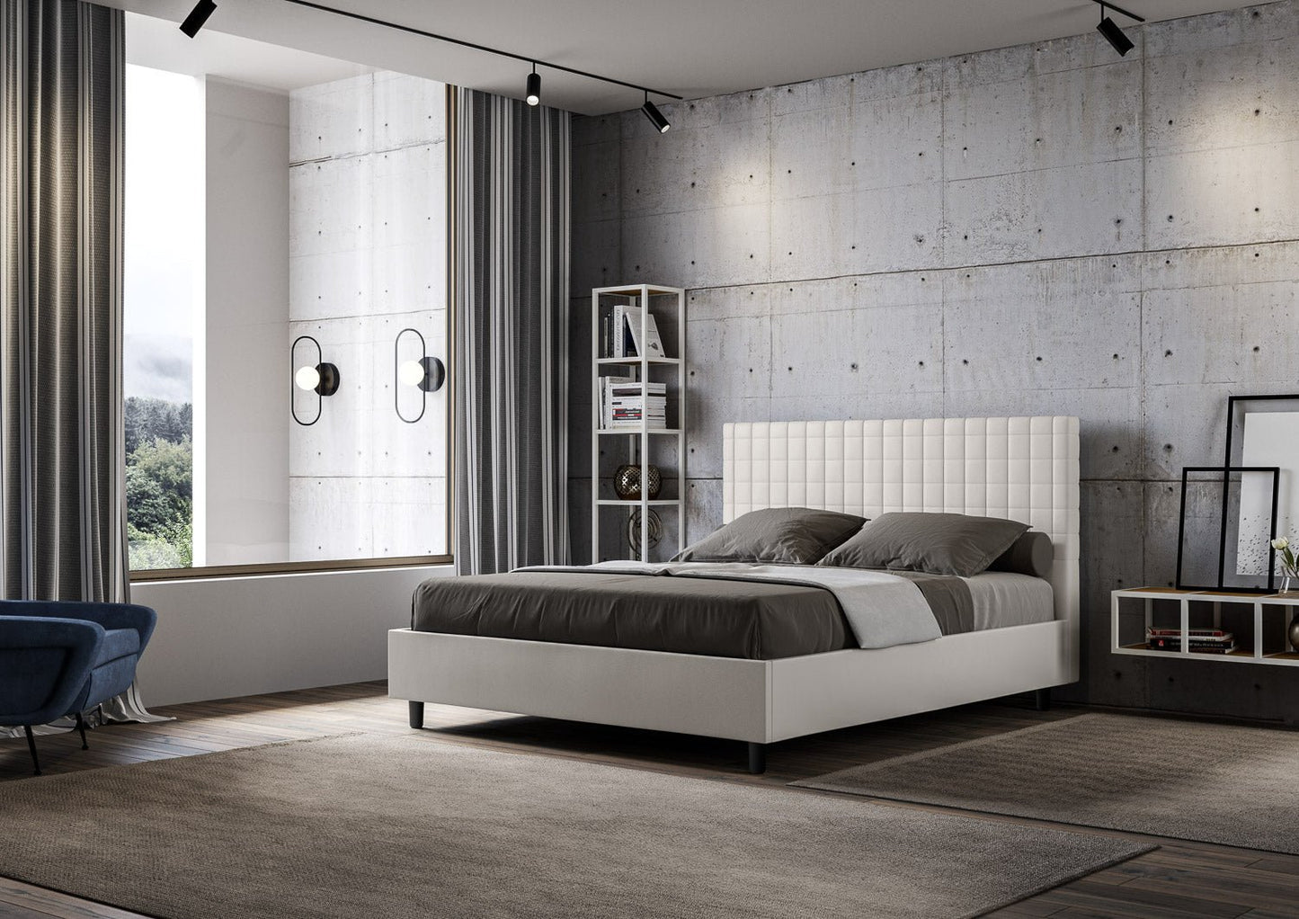 Letto con testata a scelta tra giroletto, contenitore o con rete a doghe in similpelle blanca - 80x190 estándar individual - JoyShop Materassi