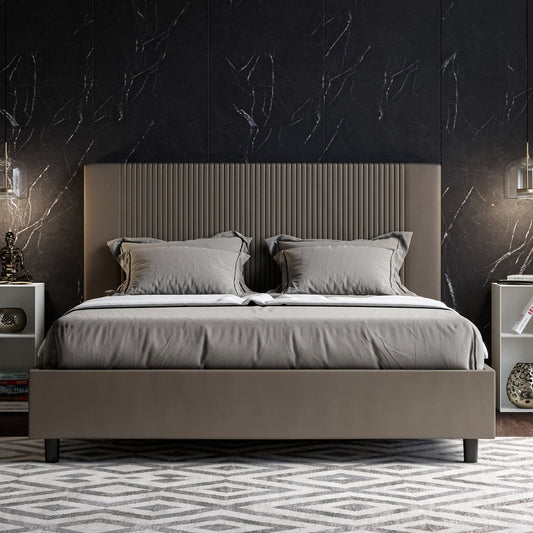 Letto con testata a scelta tra giroletto, contenitore o con rete a doghe in similpelle cappuccino a righe - 80x190 singolo standard - JoyShop materassi