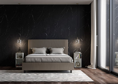 Letto con Testata a scelta tra giroletto, contenitore o con rete a doghe in similpelle Cappuccino a Righe - 80x190 Singolo standard - JoyShop Materassi
