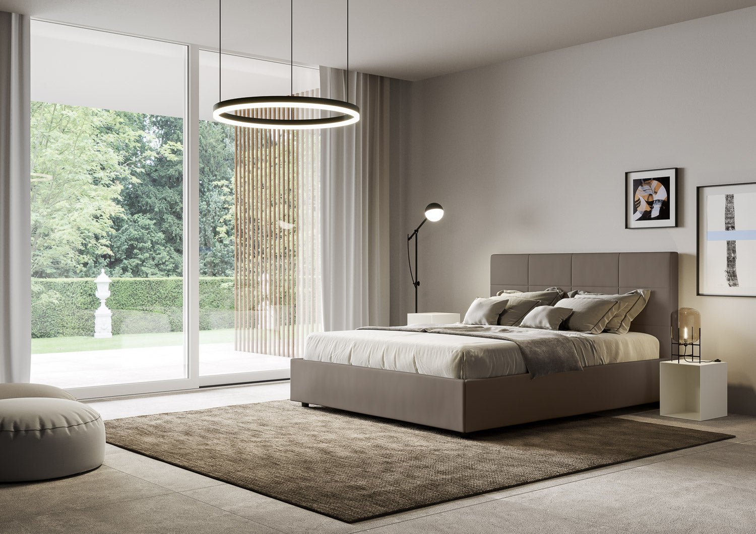 Letto con Testata a scelta tra giroletto, contenitore o con rete a doghe in similpelle Cappuccino - 120x190 Piazza e mezzo standard - JoyShop Materassi